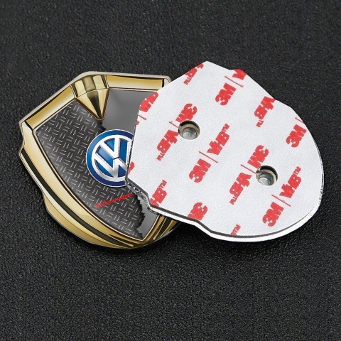 VW Badge Self Adhesive Gold Broken Polished Steel Blue Logo
