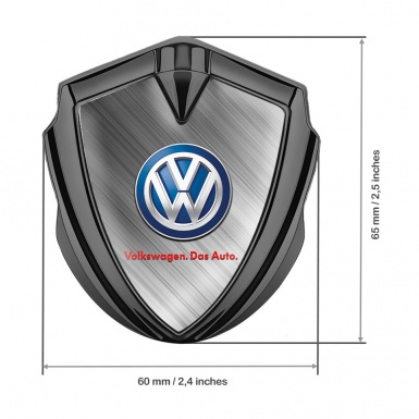 VW Emblem Badge Self Adhesive Graphite Brushed Steel Base Blue Logo
