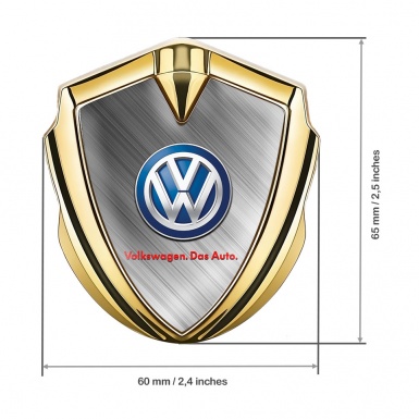 VW Emblem Badge Self Adhesive Gold Brushed Steel Base Blue Logo