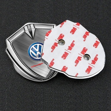 VW Emblem Badge Self Adhesive Silver Brushed Steel Base Blue Logo