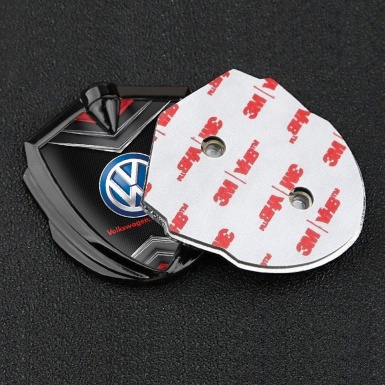 VW Emblem Fender Badge Graphite Black Fishnet Chrome Elements