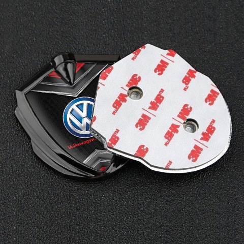 VW Emblem Fender Badge Graphite Black Fishnet Chrome Elements