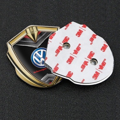 VW Emblem Fender Badge Gold Black Fishnet Chrome Elements