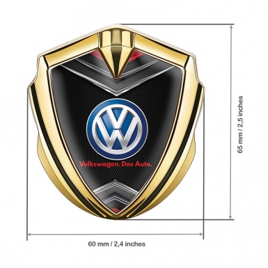 VW Emblem Fender Badge Gold Black Fishnet Chrome Elements