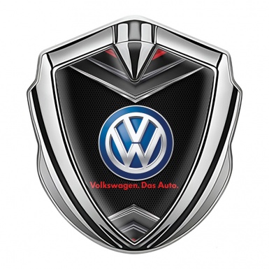 VW Emblem Fender Badge Silver Black Fishnet Chrome Elements