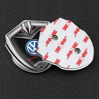 VW Emblem Fender Badge Silver Black Fishnet Chrome Elements