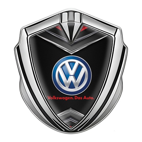 VW Emblem Fender Badge Silver Black Fishnet Chrome Elements