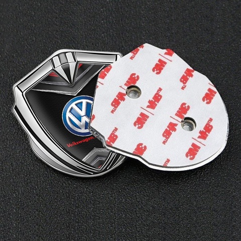 VW Emblem Fender Badge Silver Black Fishnet Chrome Elements