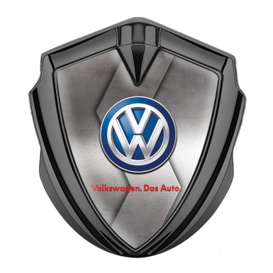 VW Metal Emblem Self Adhesive Graphite Sliced Steel Plate Blue Logo