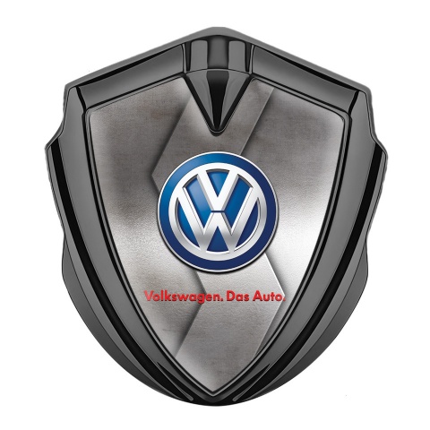 VW Metal Emblem Self Adhesive Graphite Sliced Steel Plate Blue Logo
