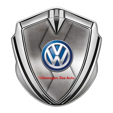 VW Metal Emblem Self Adhesive Silver Sliced Steel Plate Blue Logo