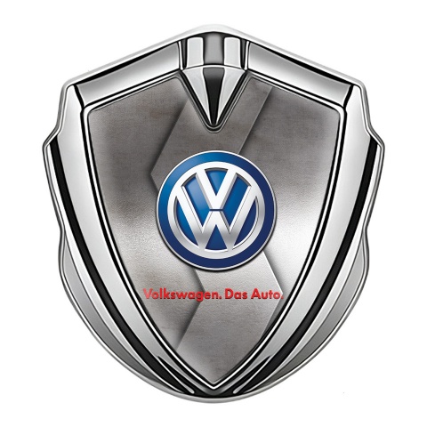 VW Metal Emblem Self Adhesive Silver Sliced Steel Plate Blue Logo