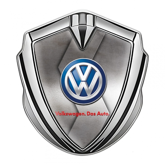 VW Metal Emblem Self Adhesive Silver Sliced Steel Plate Blue Logo