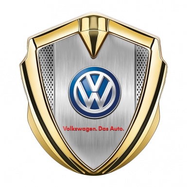 VW Fender Emblem Badge Gold Perforated Frames Blue Logo Design