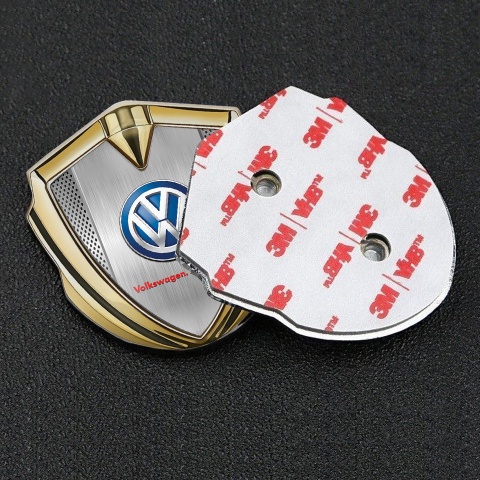 VW Fender Emblem Badge Gold Perforated Frames Blue Logo Design
