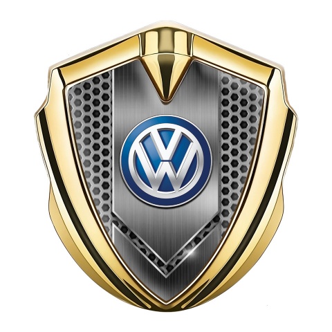 VW Emblem Self Adhesive Gold Honeycomb Center Brushed Effect