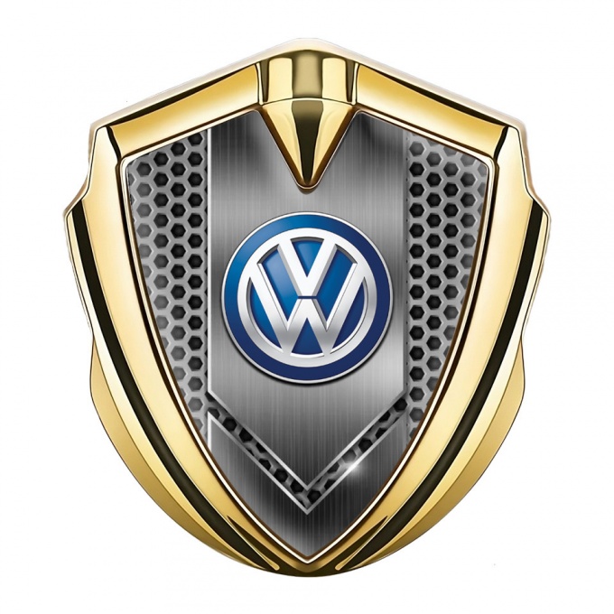 VW Emblem Self Adhesive Gold Honeycomb Center Brushed Effect