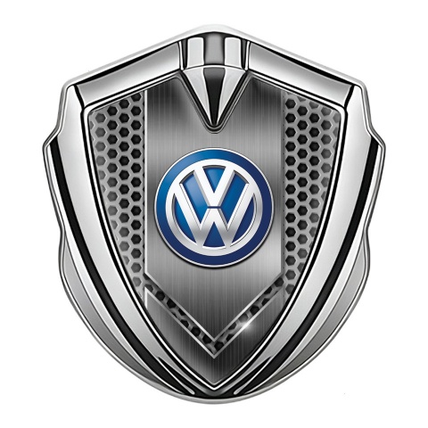 VW Emblem Self Adhesive Silver Honeycomb Center Brushed Effect