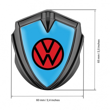 VW Metal Emblem Badge Graphite Sky Blue Base Red Logo Edition