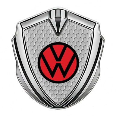 VW Bodyside Domed Emblem Silver Honeycomb Red Logo Edition
