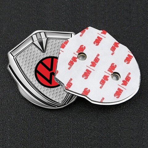 VW Bodyside Domed Emblem Silver Honeycomb Red Logo Edition