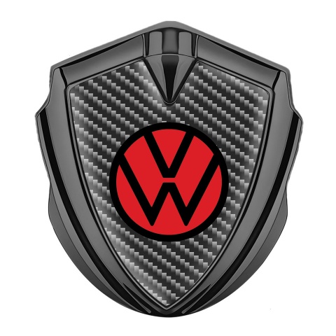 VW Emblem Metal Badge Graphite Light Carbon Base Red Circle Logo