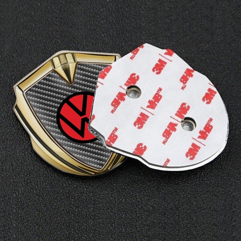 VW Emblem Metal Badge Gold Light Carbon Base Red Circle Logo