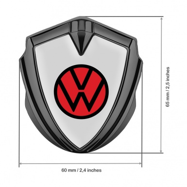 VW 3d Domed Emblem Graphite Light Grey Base Red Circle Logo