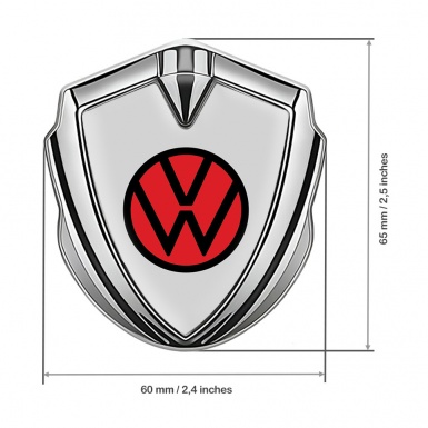 VW 3d Domed Emblem Silver Light Grey Base Red Circle Logo