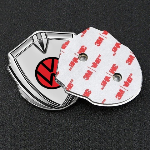 VW 3d Domed Emblem Silver Light Grey Base Red Circle Logo