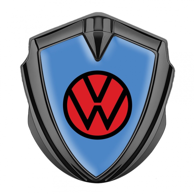VW Emblem Car Badge Graphite Glacial Blue Base Red Circle Logo