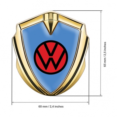 VW Emblem Car Badge Gold Glacial Blue Base Red Circle Logo