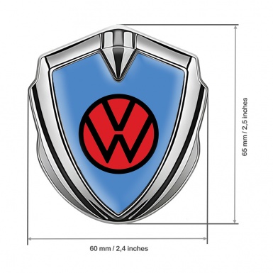 VW Emblem Car Badge Silver Glacial Blue Base Red Circle Logo