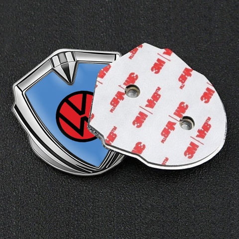 VW Emblem Car Badge Silver Glacial Blue Base Red Circle Logo