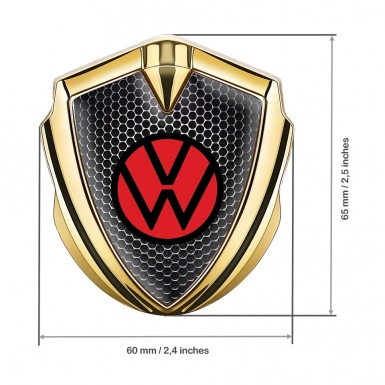 VW Bodyside Emblem Self Adhesive Gold Dark Mesh Red Circle Logo