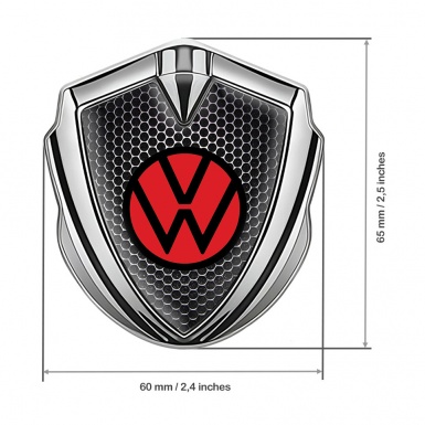 VW Bodyside Emblem Self Adhesive Silver Dark Mesh Red Circle Logo