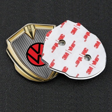 VW Metal Domed Emblem Gold Light Carbon Motif Red Circle Logo
