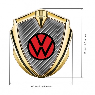 VW Metal Domed Emblem Gold Light Carbon Motif Red Circle Logo