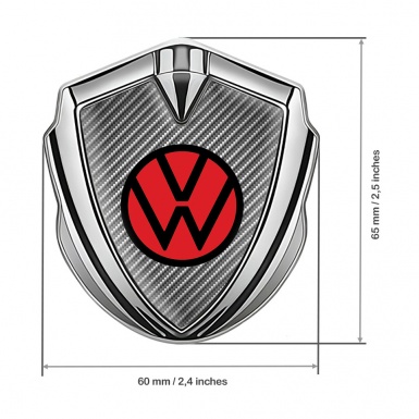 VW Metal Domed Emblem Silver Light Carbon Motif Red Circle Logo