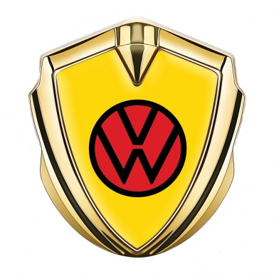 VW Badge Self Adhesive Gold Yellow Base Red Circle Logo
