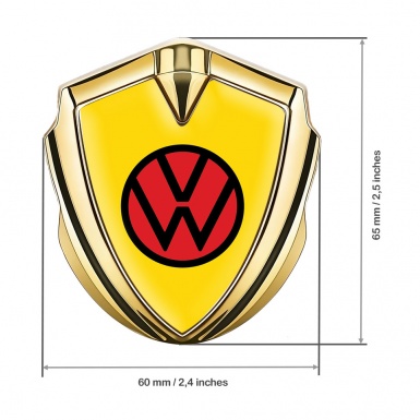 VW Badge Self Adhesive Gold Yellow Base Red Circle Logo