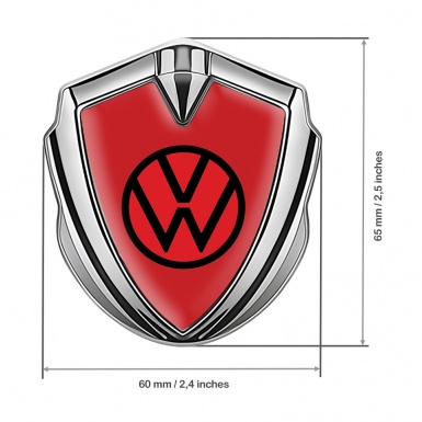 VW Emblem Badge Self Adhesive Silver Red Base Red Circle Logo