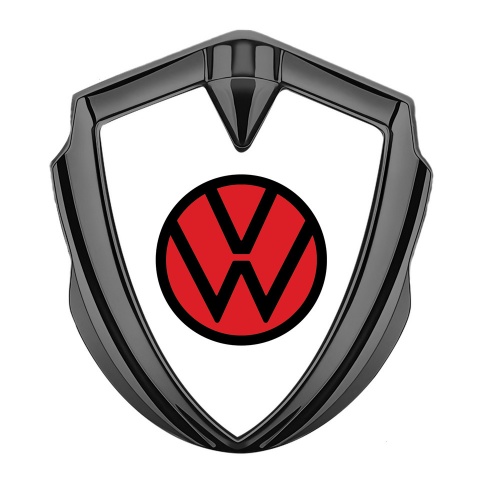 VW Emblem Fender Badge Graphite White Base Red Circle Logo