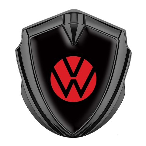VW Metal Emblem Self Adhesive Graphite Black Base Red Circle Logo