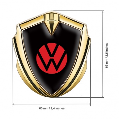 VW Metal Emblem Self Adhesive Gold Black Base Red Circle Logo