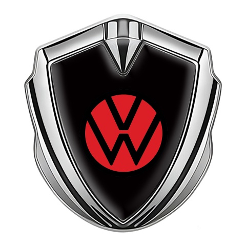 VW Metal Emblem Self Adhesive Silver Black Base Red Circle Logo