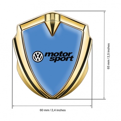 VW Metal Emblem Badge Gold Glacial Blue Motorsport Logo Design