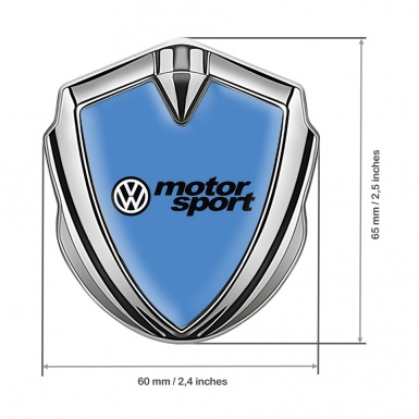 VW Metal Emblem Badge Silver Glacial Blue Motorsport Logo Design