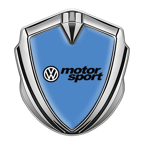 VW Metal Emblem Badge Silver Glacial Blue Motorsport Logo Design