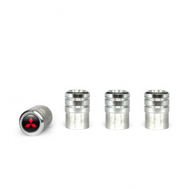 Mitsubishi Valve Caps Aluminum 4 pcs Black Silicone sticker Red Logo